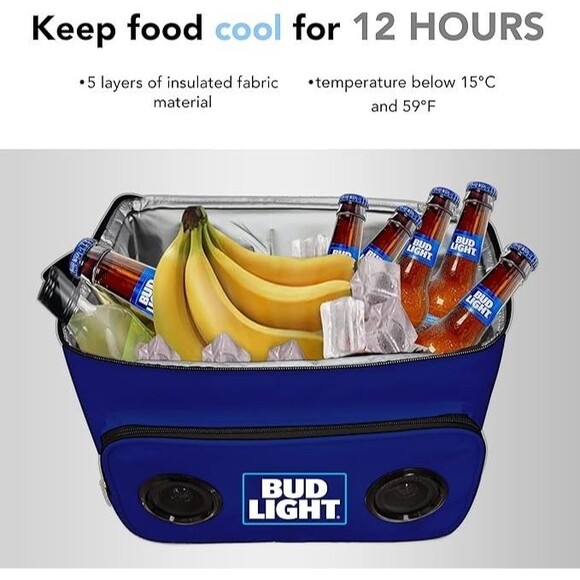 Bud Light Cooler With Built in Bluetooth Speakers Leakproof 24 Can Capacity - Picture 5 of 14